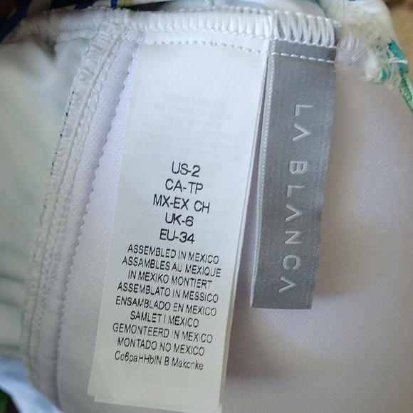 La Blanca V Neck Halter Tankini Top, The Monument, White Multicolor, size 2 - Picture 7 of 9